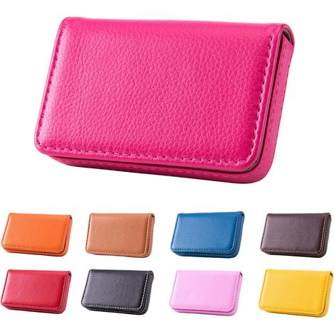 Porte-cartes en cuir synthétique rouge avec fermeture magnétique, pour homme et femme. (1/5)