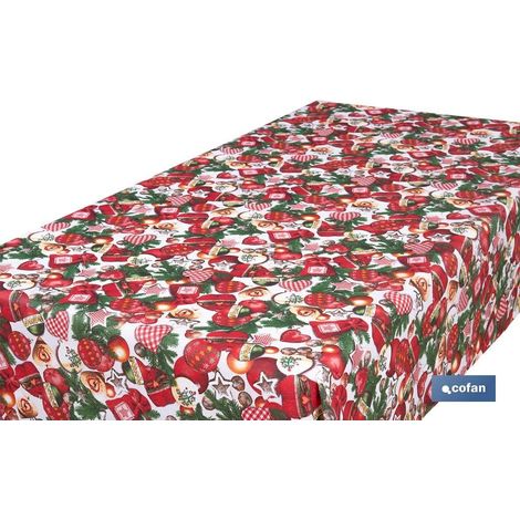 Rollo de mantel resinado antimanchas 75% algodón, 1,40 x 15 m, diseño navideño (1/4)