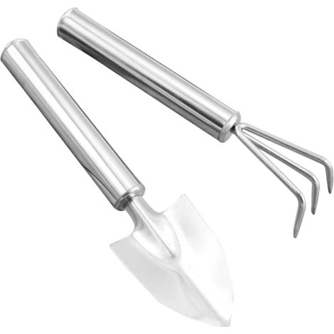 Ensemble D'outils de Jardinage et Mini Râteau 2 Pièces en Acier Inoxydable Pelle Légère pour Semis et Fleurs, pour Jardinage et Entraînement (1/5)