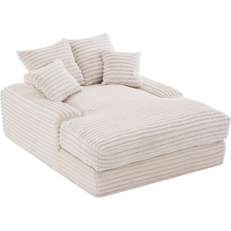 Méridienne in velluto a coste beige con 4 cuscini, senza montaggio, 165 x 135 x 58 cm (1/5)