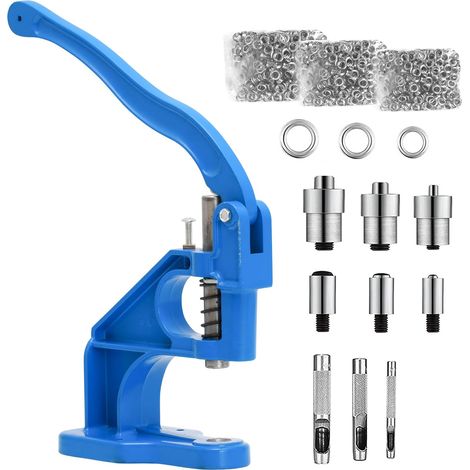 Lot de 1500 presse-oeillets, pince à œillets, presse-rivets, presse à bouton-pression, presse à main, lot de 3 matrices 6/10/12 mm pour œillets, rivets (1/5)
