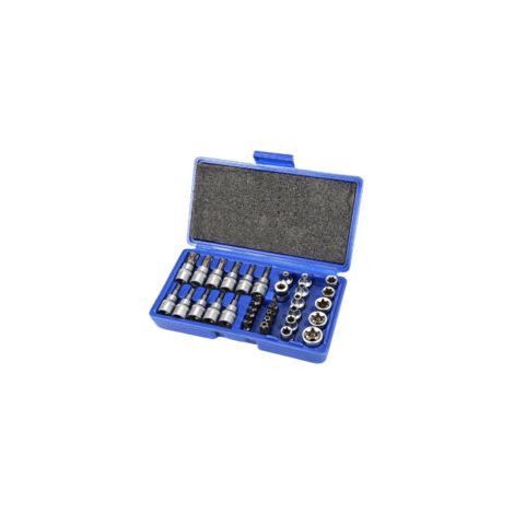 34-teiliger Torx-Steckschlüsselsatz, 3/8"-Antrieb, Chrom-Vanadium-Stahl, Profil E4-E20, 5/16"-3/8"-Torx-Bits, Stahl S2, Profil T10-T60 - Crezuo (1/4)