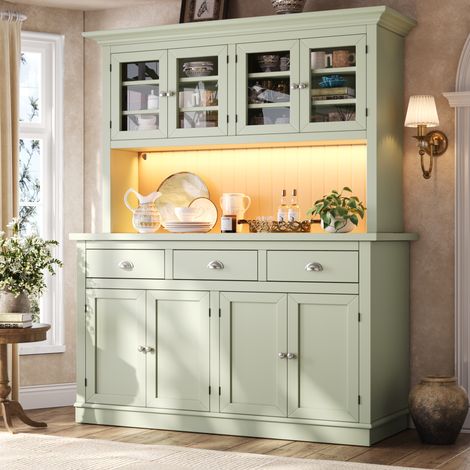Credenza alta 140x40x180 cm, con illuminazione RGB LED, antiribaltamento, vetro, MDF e vetro verde (1/5)