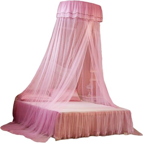 Moustiquaire rose pour lit avec baldaquin en dentelle suspendue (1/5)