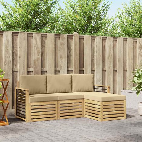 vidaXL Outdoor-Sofagarnitur mit Kissen 4 pcs Weiß und Beige Polyester (1/5)