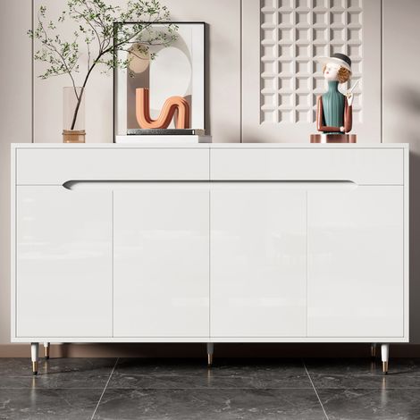Mueble zapatero - 140 x 39 x 84 cm - 2 puertas 2 cajones estantes ajustables patas doradas gran capacidad 18-24 parejas - estilo moderno elegante - tablero de partículas - blanco (1/5)