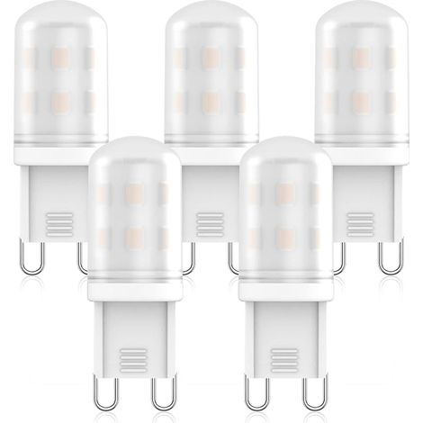 Lot de 5 ampoules LED G9 2 W de rechange pour ampoule halogène G9 28 W 25 W 20 W, blanc chaud 2700 K, AC 220 V-240 V, ampoule LED G9, IRC 85+, pas de scintillement, angle de 360 degrés, non (1/5)