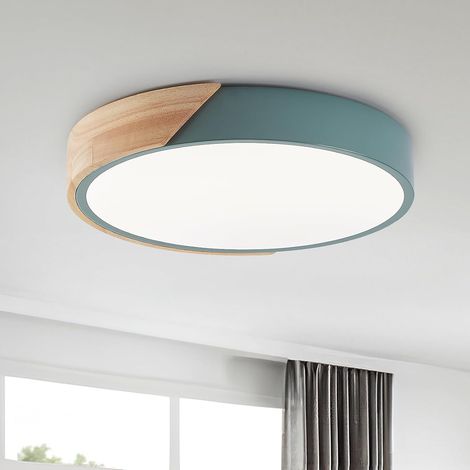 Plafonnier LED Bois, Dimmable Lampes de Plafond rond intérieur avec télécommande,  36W pour Pour Salon, Chambre, Cuisine, Couloir(Vert 50CM)