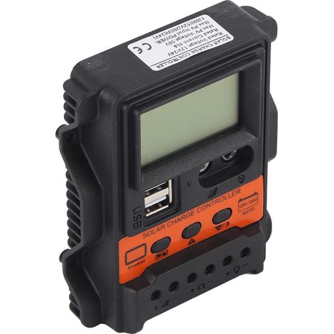 Contrôleur de charge solaire avec écran LCD, 2 sorties USB, régulateur de charge PWM pour panneaux solaires 12 V/24 V, 10 A, 130 W/260 W (1/5)
