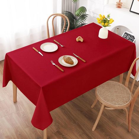 Nappe lavable 160x260cm aspect lin, hydrofuge, résistante aux rayures, rectangulaire, rouge