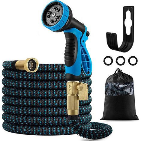 Tuyau extensible 7.5m bleu raccord CE lavage voiture/jardin (1/5)