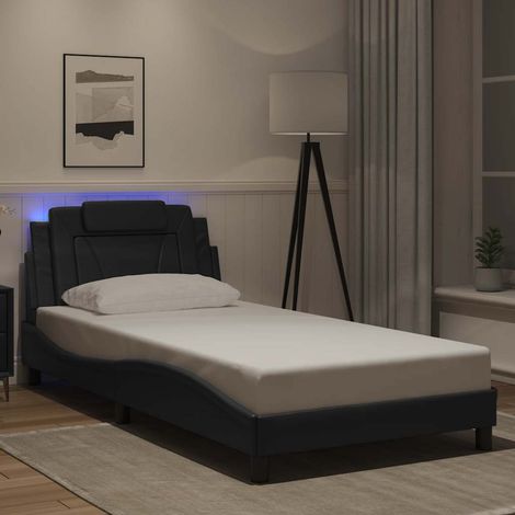 Cadre de lit LED avec tête de lit en similicuir noir 100 x 200 cm, sans matelas - PANGIVO (1/5)