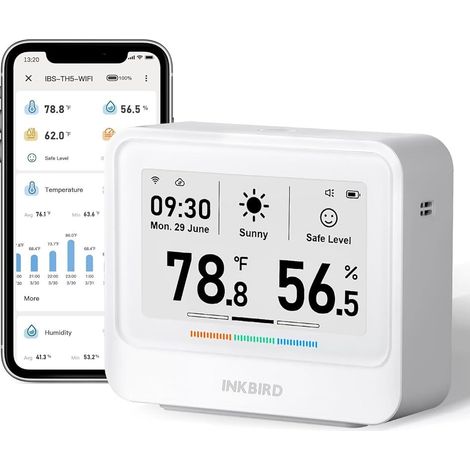 Wetterstation INKBIRD IBS-TH5 WLAN, Thermometer, Hygrometer, 9-in-1-Funktion, Temperatur-/Luftfeuchtigkeitsmessung und Echtzeit-Wettervorhersage-App (1/5)