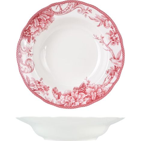 H&H Primrose Set 6 Piatti Fondi, in Porcellana, Rosso e Bianco, 22.5cm, Stile Inglese