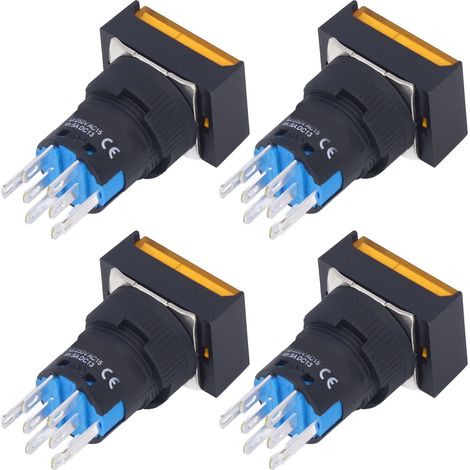 16 mm gelber 12V beleuchteter Druckknopf, Packung mit 25 ABS- und Messing-Selbstverriegelungsschaltern, Mikro-Quadratverriegelung, für LED-Panel. (1/5)