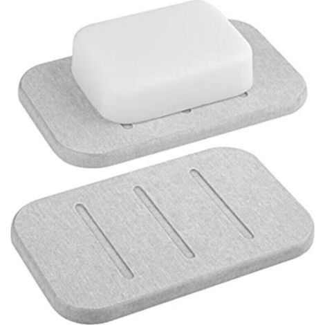 CCYKXA Lot de 2 Porte-Savon en diatomite, économiseur de Savon à séchage Rapide, support de Barre de Savon pour Bain-Douche, récipient à Savon Auto-séchant (Gris) (1/4)