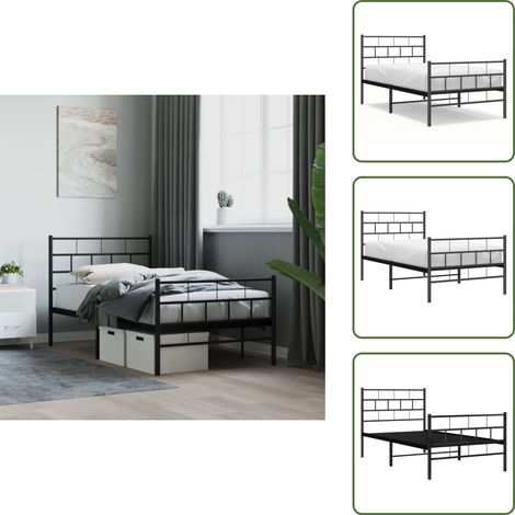 Cadre de lit métal sans matelas avec pied de lit noir 107x203cm - Cadre De Lit Metal - Lit Simple - Lit Double - Sommier - Literie (1/5)