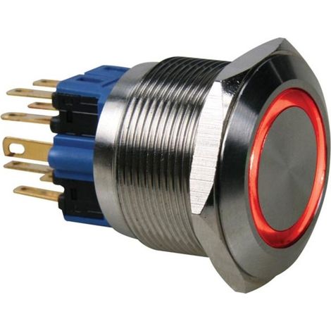 Bouton-Poussoir - Acier Inoxydable - DPST 1NO 1NF - Anneau Rouge LED 12 V - IP65 - Ø25 mm (1/3)