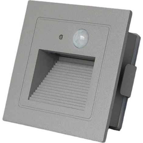 Lot de 4 LED Spot Mural Encastré 3W Applique Murale Escalier Etape Lumière Lampe Détecteur de Mouvement Sol Encastré Lumière Escalier Lumière Hall Lampe 2800K Blanc Chaud-Cadre Blanc-gris Cha