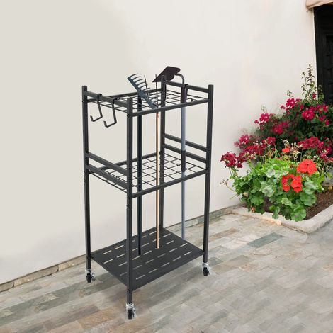 Dreischichtige Aufnahme mit Rollenrad, Gartenwerkzeugaufbewahrung mit Haken, 43 30 79,5 cm