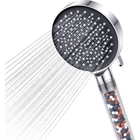 BEBUSINGOTO Cabezal de ducha ahorrador de agua, cabezal de ducha de alta presión con 6 modos de chorro, cabezal de ducha antical, cromado 8,5 l/min (1/5)