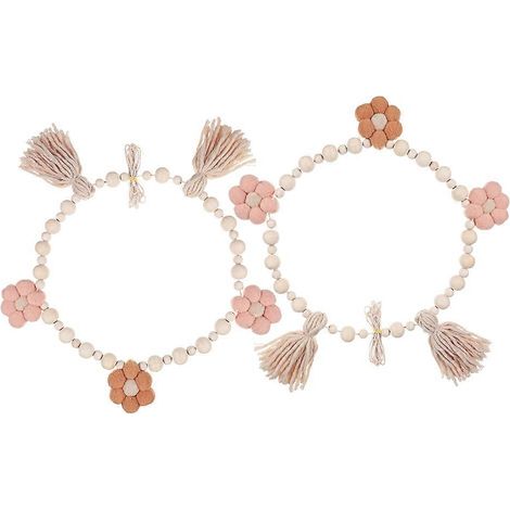 Guirlande de perles en bois à pompons style bohème, 8 pièces, idéale pour décorer une chambre d'enfant. (1/5)