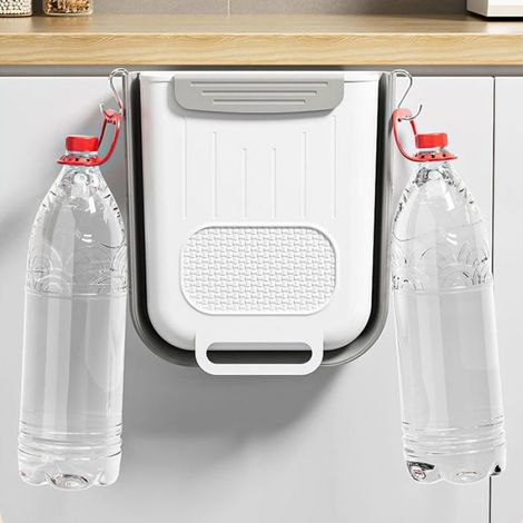Poubelle de cuisine, 10 L, petite poubelle suspendue et pliable avec crochet, pour comptoir, cuisine, chambre (gris) Étiquette (1/4)
