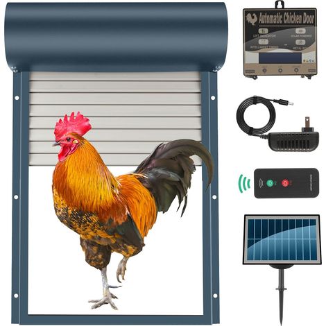 Automatischer Solar-Hühnerstall, programmierbare automatische Hühnerstalltür, angetriebene Metall-Rollvorhang-Hühnerstalltür, mit Lichtsensor, Timer-Steuerung, Fernbedienung – Dunkelblau