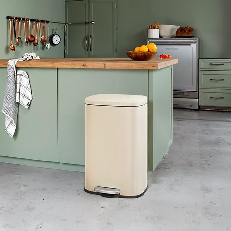 Poubelle de cuisine de 50 L, Corbeille, en acier, Fermeture douce, Pédale, Seau intérieur amovible, Beige Sable (1/5)