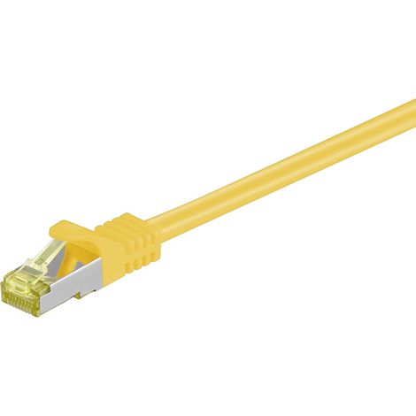 RJ45 Câble Patch, CAT 6A S/FTP (PiMF), 500 MHz, avec CAT 7 Câble Brut, jaune, gaine de câble LSZH sans halogène, cuivre, connecteur RJ45 (CAT 6A). Longueur de câble 0.25 m