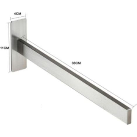 Porte-serviettes mural sans perçage, en acier inoxydable 304, pour la cuisine ou la salle de bain, autocollant, barre simple, argenté, 39 cm (1/5)