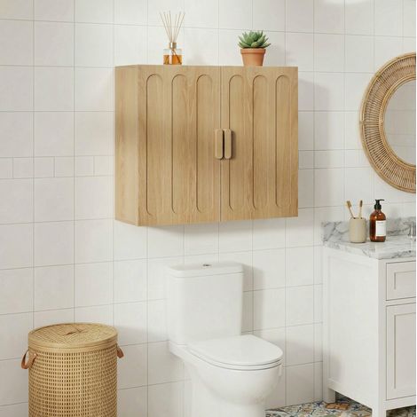 Mobile bagno pensile in MDF color rovere 60 cm, 2 ante con ripiani regolabili (1/5)
