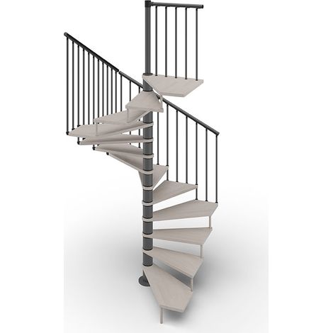 Escalier colimaçon 15 marches - Haut. à franchir 3.08 à 3.60m - Ø120cm - Trémie carrée - Structure grise et marches grises - TEKLA120/SAMCOL-15