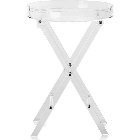 Table d'appoint pliante en acrylique transparent, guéridon avec pieds X rabattables, support pour café, boisson, en-cas, salon, chambre, bureau (1/5)