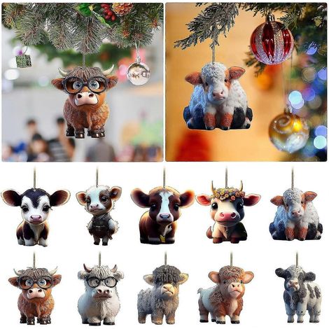 10er-Pack niedliche Kuhauto-Anhänger als Baumschmuck, Weihnachtsbaumschmuck, Heimdekoration (1/5)