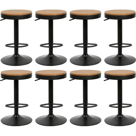 Aqrau 8 x Tabouret Chaise de Bar en Bois,Tabouret de Bar de Cuisine à Hauteur Réglable - Châssis noir (1/5)