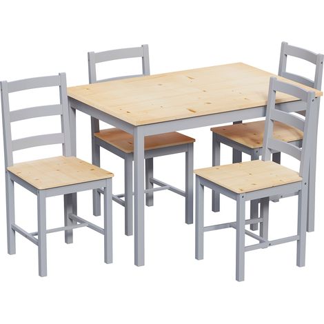 Yorkshire 4 Seater Wooden Dining Table Set Chairs Kitchen Room Furniture, Grey-&-Pine