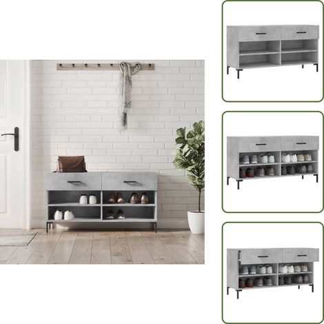 Banc à chaussures gris béton 102x35x55 cm bois d'ingénierie - Meuble À Chaussures - Banc Chaussure - Range Chaussures - Rangement Chaussures - Meuble Entrée