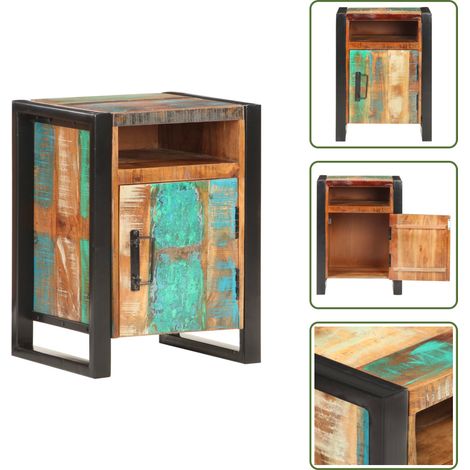 Table de chevet 40x35x55 cm Bois de récupération massif - Table De Chevet Industrielle - Table De Nuit Rustique - Meuble En Bois Recyclé - Rangement Salle De Chambre - Design Vintage (1/5)