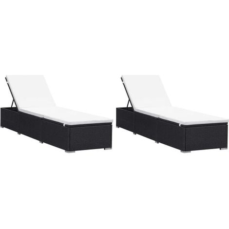 Lot de 2 Chaises Longues en Résine Tressée Noire avec Coussins (1/5)