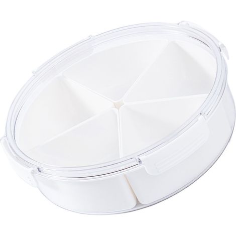 Boîte de rangement alimentaire ronde transparente à 4 compartiments, hermétique et étanche, multifonctionnelle pour bureau, récipient de stockage divisé en portions. (1/5)