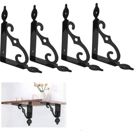 140 x 110mm 4 PCS Supports d'Étagère Triangulaires Équerre de Fixation pour Étagère Noir Équerre pour Étagere Murale en Fer Supports Équerre d’Etagère Robustes Equerre pour Tablette Murale (1/5)