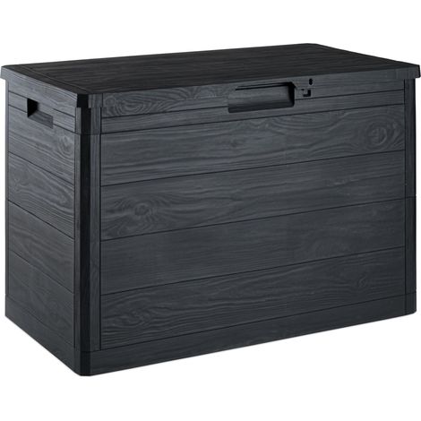 Toomax Multibox Woody's baule da 160L portattrezzi 77,5x44,5x52,7h, effetto legno colore antracite, in plastica resistente, resistente ai raggi UV, dotato di foro per lucchetto, per esterni