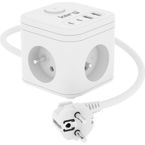KERG SMART – Multiprise 3 prises + chargeur USB-A + USB-C 1,5 m 3 × 1,5 mm² H05VV-F 16 A/250 V