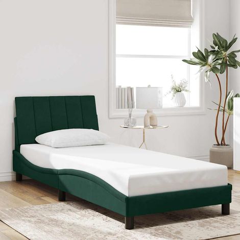 Cadre de lit sans matelas Hanko vert foncé 90x190 cm velours (1/5)