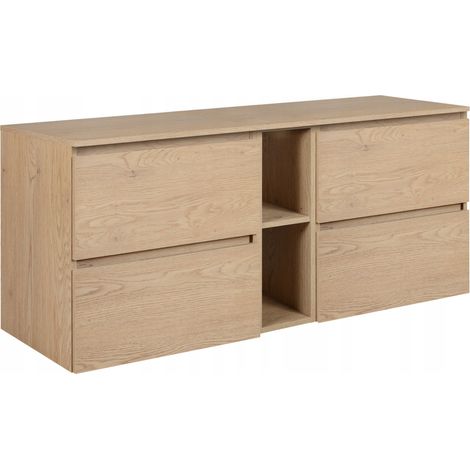 Rodan Waschbeckenunterschrank 140 cm, Eiche Hell, 46 x 140 x 62,3 cm, mit Badregal und Ablage, feuchtraumgeeignet