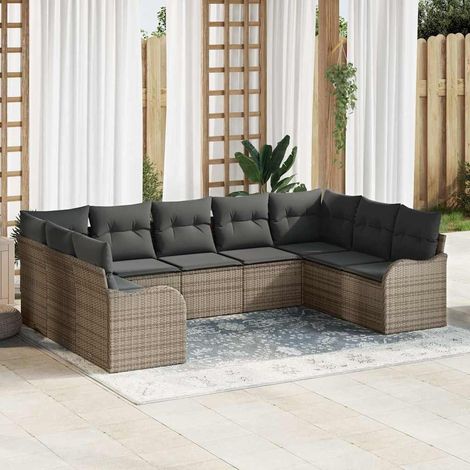 vidaXL Set Divano da Giardino 9 pcs Grigio polyrattan (1/5)