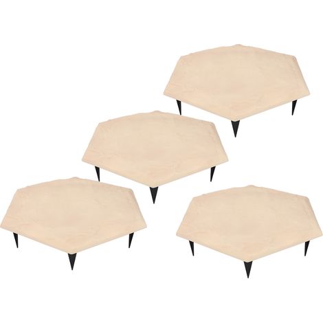 Lot de 4 dalles de jardin avec 24 piquets, résistantes aux intempéries, pour allée, pelouse et chemin. Couleur : beige hexagonal. (1/5)
