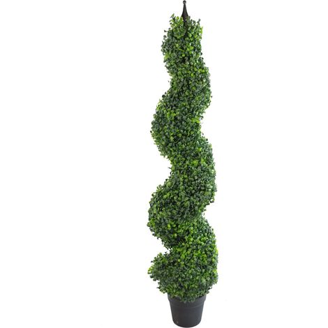 120cm (4ft) Tall Artificial Boxwood Tower Tree Topiary Spiral Metal Top (1/5)