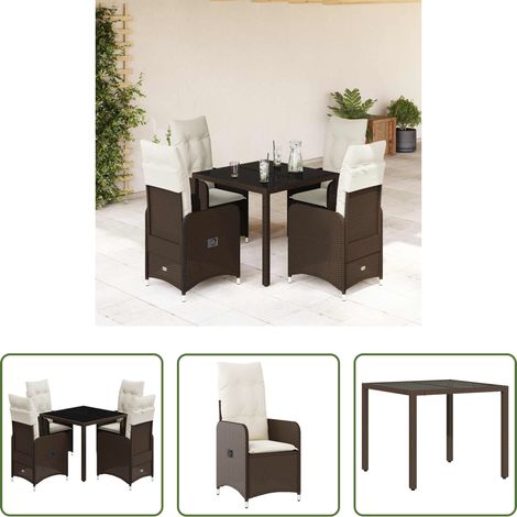 vidaXL Bistro-Set - 5-tlg. Garten-Bistro-Set mit Kissen Braun Poly Rattan (1/5)